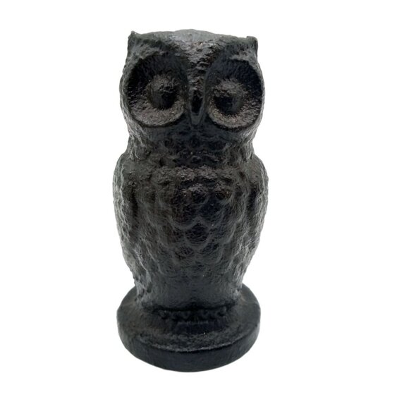Cast Iron Owl Paperweight Art Figurine Decor 4" Vintage Detailed Black Metal - Picture 1 of 15